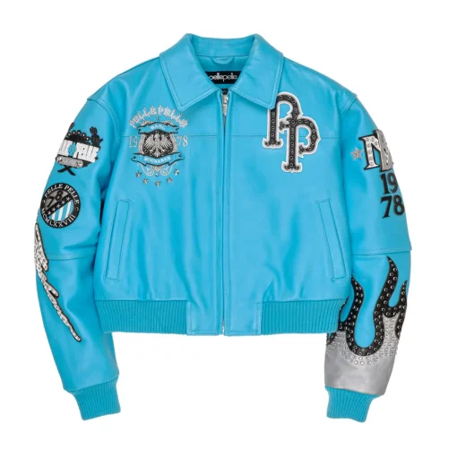 Pelle Pelle World Famous Women’s Blue Crop Leather Jacket (4)